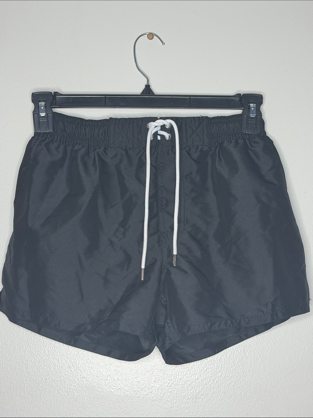 Men's Black Athletic Swim Shorts with White Drawstring
